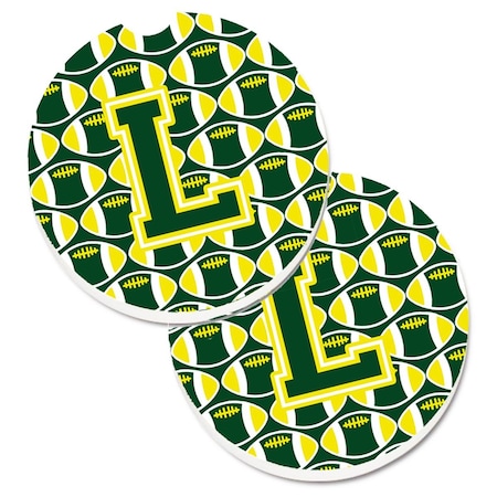 Carolines Treasures Letter L Football Green and Yellow Set of 2 Cup Holder Car Coaster CJ1075-LCARC